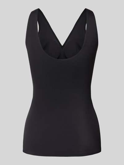Produktfoto, czarne Slim Fit Top mit V-Ausschnitt Modell 'Invisible' od Schiesser, elastyczna mieszanka materiałów, gładka faktura.