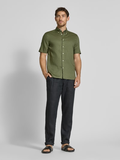 Tommy Hilfiger Regular fit vrijetijdsoverhemd van een mix van katoen en linnen Olijfgroen - 1