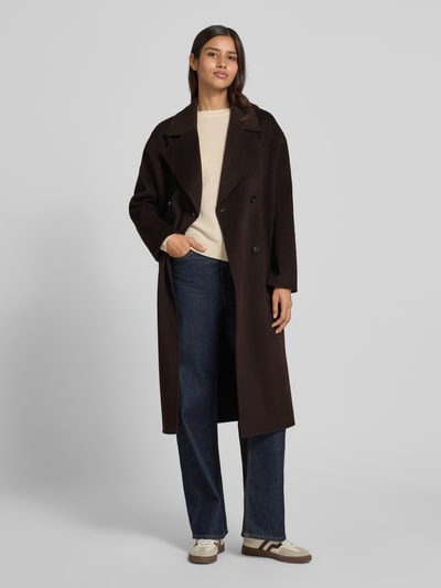 Milano Italy Lange jas van wol met reverskraag Donkerbruin - 1