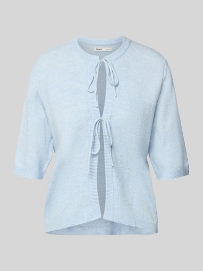 Produktfoto, Regular Fit Cardigan mit Schnürungen Modell 'SIMONI' von Only, jasnoniebieski, faktura dzianiny, okrągły dekolt, 1/2 rękawa, ściągacze, jednolity kolor