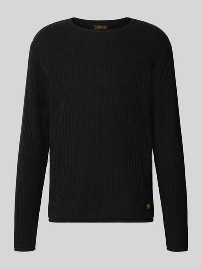 Produktfoto, gebreide pullover met structuurpatroon Model 'BLUMASON' van JACK & JONES, puur katoen, recht model, ronde hals, labelpatch, zwart