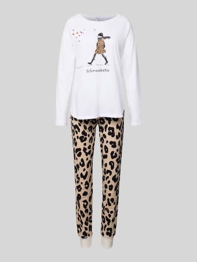 LOUIS & LOUISA Pyjama mit Motiv-Print Modell 'Schmusekatze' Offwhite 1