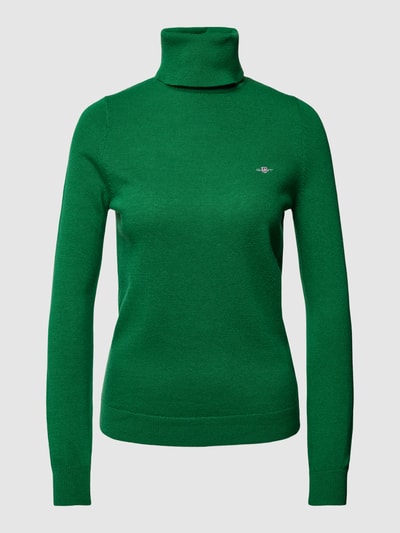 Gant Rollkragenpullover aus Leinen-Mix mit Logo-Stitching Gruen 1