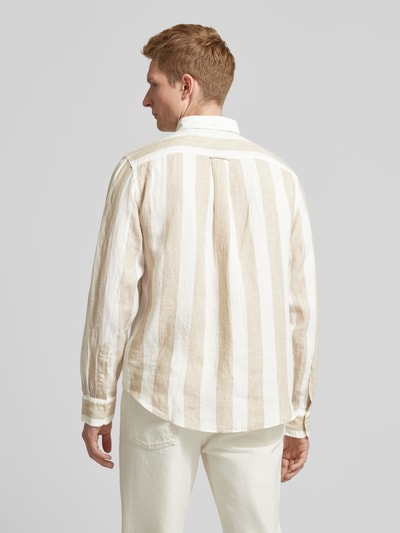 Gant Koszula lniana o kroju regular fit ze wzorem w blokowe pasy Beżowy 5