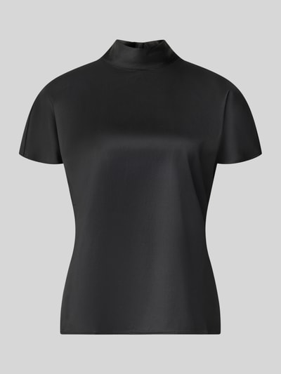 Produktfoto, T-Shirt aus Viskose-Mix mit Stehkragen von Stefanel, schwarze Satin-Oberfläche, lockere Passform, glatte Struktur