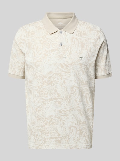 Produktfoto, Regular Fit Poloshirt aus Baumwolle im Allover-Look von Fynch-Hatton in Beige mit dezentem Muster, Knopfleiste, kurze Ärmel, reine Baumwolle.