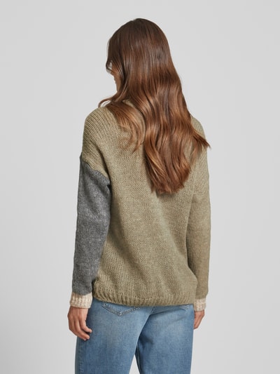 ZABAIONE Strickpullover mit gerippten Abschlüssen Khaki 5