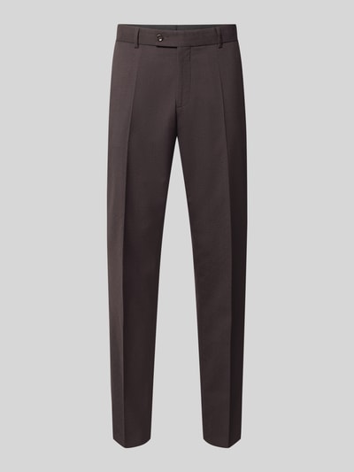 Productfoto, rechte bruine wollen broek met bandplooien, steek- en achterzakken, Straight fit, Straight Fit Anzughose aus Schurwolle Modell 'Paco' van CG – CLUB of GENTS, context: herenbroek van zuivere scheerwol, knoop- en ritssluiting, taillewijdte 44 cm, binnenbeenlengte 80 cm