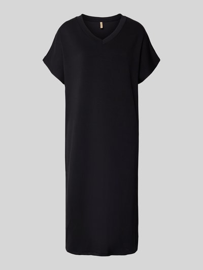 Produktfoto, T-Shirt-Kleid mit V-Ausschnitt von Soyaconcept in Schwarz, gerade geschnitten, Mix aus Modal, Midilänge, glatte Textur