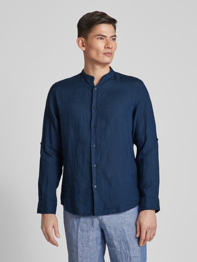 SELECTED HOMME Regular fit linnen overhemd met maokraag, model 'KYLIAN' Marineblauw - 4