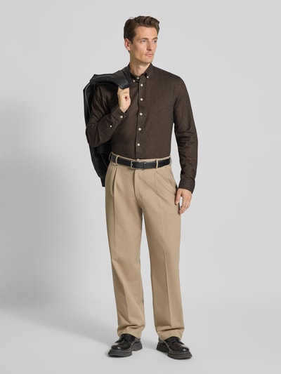 Lindbergh Freizeithemd mit Button-Down-Kragen Dunkelbraun 1