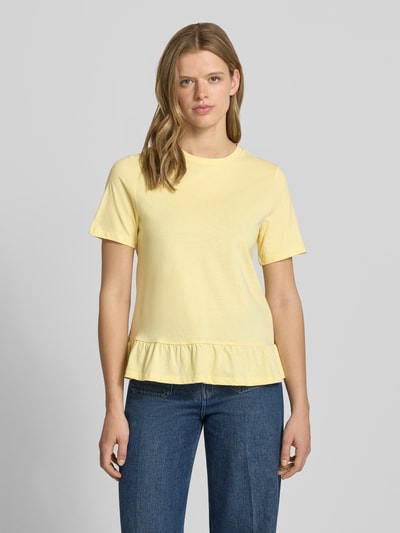 PIECES T-shirt o kroju regular fit z czystej bawełny model 'DISSO' Jasnożółty 4