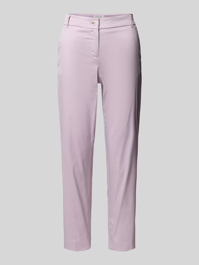 Produktfoto, Slim Fit Stoffhose in verkürzter Passform van Christian Berg Woman, katoenmix, steekzakken, achterzakken, knoop- en ritssluiting, pastellila, maat 36 bandwijdte 40 cm, binnenbeenlengte 68 cm
