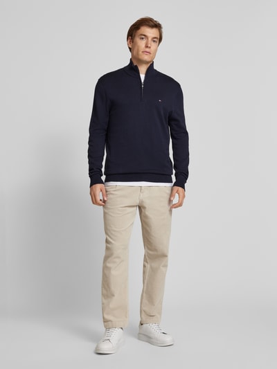 Tommy Hilfiger Regular Fit Strickpullover mit Stehkragen Marine 1