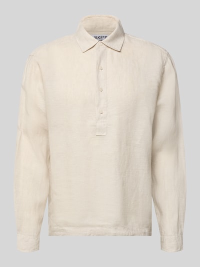 Produktfoto, Regular Fit Freizeithemd aus Leinen mit Kentkragen von JAKE*S STUDIO MEN in Beige, strukturierte Oberfläche, Knopfleiste, Sportmanschetten. Rückenlänge bei Größe M: 74 cm, Schulterbreite: 56 cm, Ärmellänge: 68 cm.