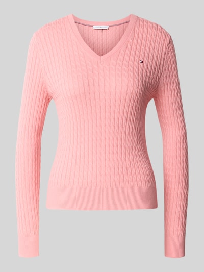 Produktfoto, Regular fit pullover aus reine katoen van Tommy Hilfiger in lichtroze met kabelstructuur, Dames pullover