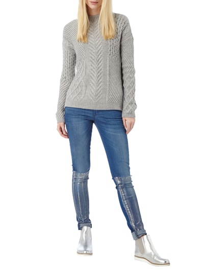 Jake*s Casual Pullover mit wechselndem Strickmuster Silber Melange 1