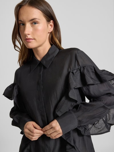 Copenhagen Muse Bluse mit Volants und Hemdblusenkragen Modell 'MOLLY' Black 3