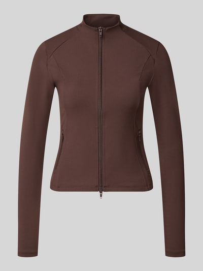Produktfoto, Jacke mit Zweiwege-Reißverschluss Modell 'Sense' von aim'n, brauner Material-Mix mit Stretch, schmale Passform, Stehkragen, glatte Struktur