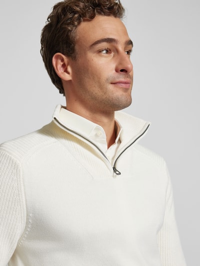 JOOP! Collection Gebreide pullover van lanawolmix met schipperskraag Offwhite - 3