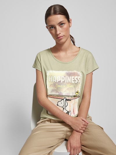 Montego T-shirt met viscose en Peanuts®-print Rietgroen - 3