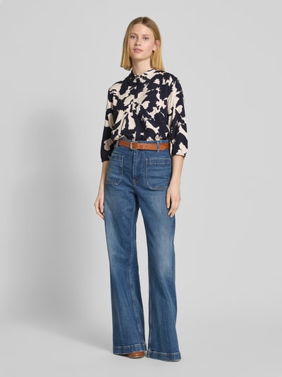comma Bluse aus Viskose mit 3/4-Arm und verdeckter Knopfleiste Marine 1