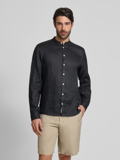 Casual Friday Slim fit vrijetijdsoverhemd van linnen, model 'Anton' Zwart - 4