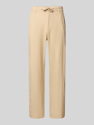 Productfoto, Loose Fit Leinenhose mit Tunnelzug Modell 'BRODY' van Selected Femme, look: effen, pasvorm: loose fit, riemlussen, tunnelkoord, knoop- en ritssluiting, zij-steekzakken, achterzakken met knoop, materiaalverwerking: gevlamd garen, mix van biologisch katoen en linnen
