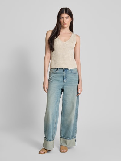 BOSS Stricktop mit Cut Outs Modell 'Flani' Beige 1