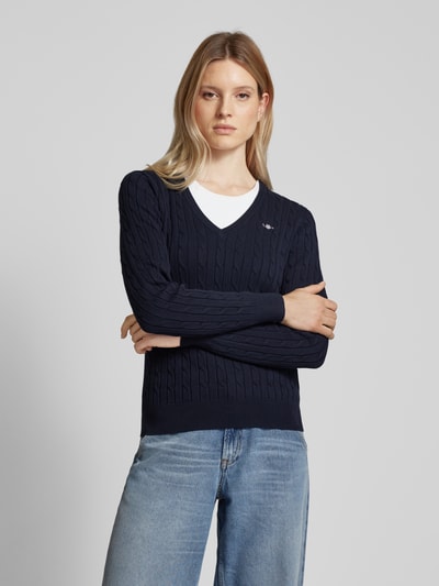 Gant Gebreide pullover met kabelpatroon Marineblauw - 4