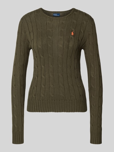 Polo Ralph Lauren Strickpullover mit Zopfmuster Modell 'JULIANNA' Oliv 2