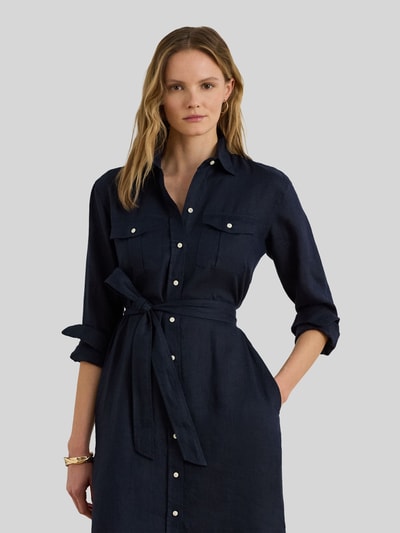 Lauren Ralph Lauren Schmales Midi Hemdblusenkleid aus reinem Leinen Marine 4