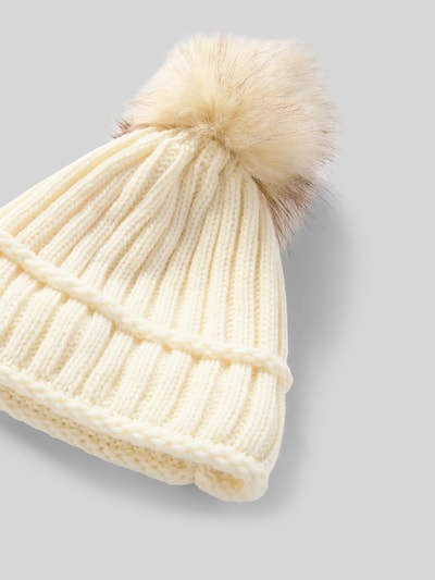 Kurt Beines Strickmütze mit Woll-Anteil und Bommel Offwhite 2