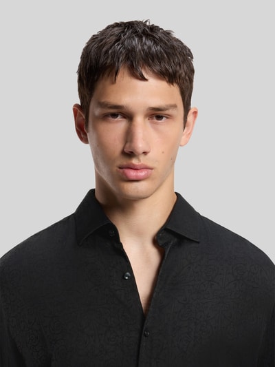 HUGO Slim Fit Businesshemd aus Viskose mit Jacquardstruktur Modell 'KENNO' Black 3