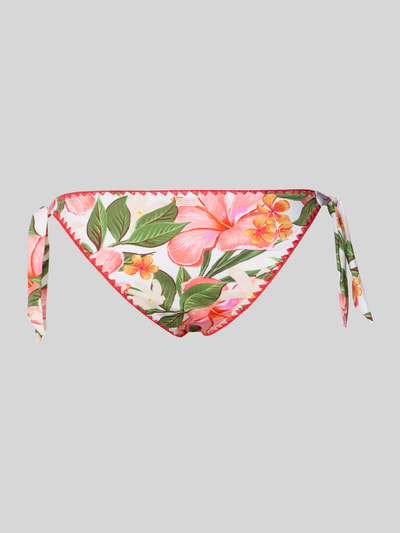 Produktfoto, Bikini-Höschen im Allover-Look Modell 'DIMKA TAHITI' von Banana Moon, Material-Mix mit Stretch-Anteil, seitliche Schnürung, Körpernahe Passform, bunte Blumen auf weißem Grund