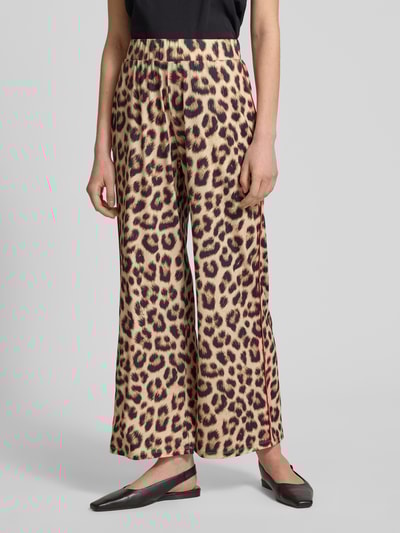Oui Regular fit stoffen broek met galonstrepen Camel - 4