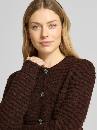 Gestuz Gebreid jack met knoopsluiting, model 'cleana' Donkerbruin - 3