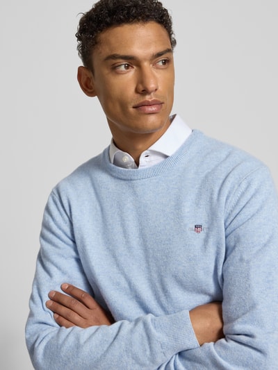 Gant Strickpullover aus reiner Lammwolle mit gerippten Abschlüssen Hellblau Melange 3