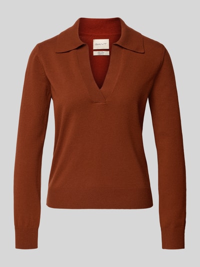 GANT Strickpullover aus Wolle mit Umlegekragen und V-Ausschnitt Rostrot 2