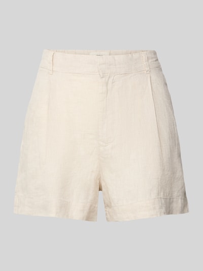 Gina Tricot Szorty lniane o kroju regular fit z zakładkami w pasie Camel 2