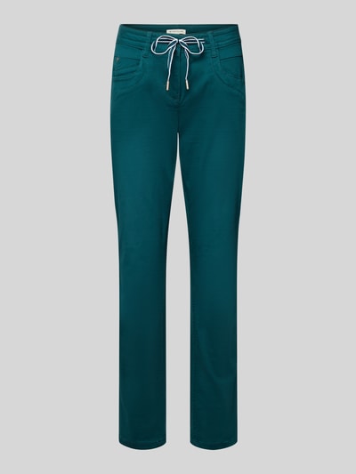 Produktfoto, Tapered Chino aus Baumwoll-Mix von Tom Tailor in dunklem Türkis, unifarbene Optik, 5-Pocket-Design, Low Waist, gerade Form, Gürtelschlaufen