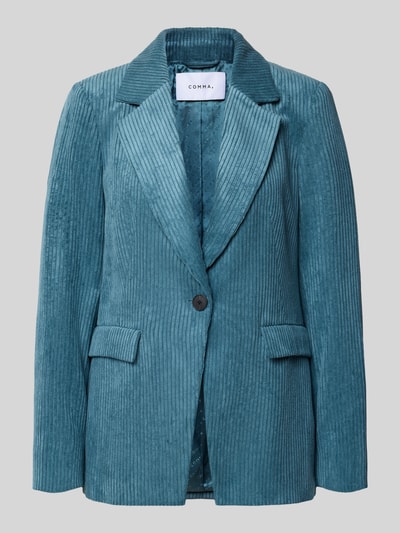 Produktfoto, Slim Fit Blazer aus Cord mit Pattentaschen von comma in blauwgroene corduroy, Reverskraag, knoopsluiting, Dames blazer, Ruglengte maat 36: 68 cm, Borstwijdte maat 36: 48 cm, Mouwlengte maat 36: 62 cm