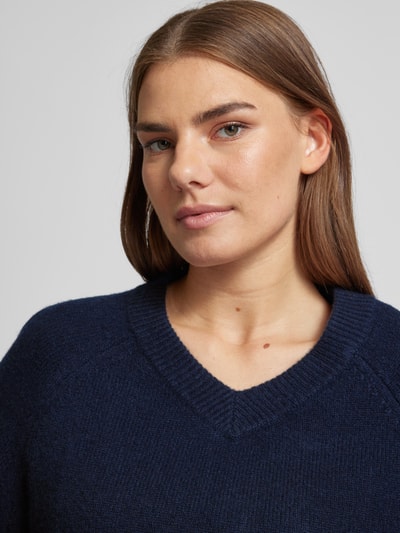 Jake*s Casual Wollen pullover met afgeronde V-hals Donkerblauw - 3