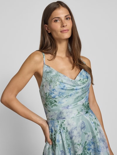 Luxuar Cocktailkleid mit Wasserfall-Ausschnitt und gekreuzten Trägern Hellgruen 3