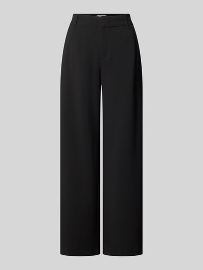 Produktfoto, Wide Fit Stoffhose mit Viskose-Anteil Modell 'Dutiful' von Drykorn, schwarze Damen Stoffhose, Elastischer-Material-Mix, Gesäßtaschen, Haken-Reißverschluss, Bundweite 36 cm, Innenbeinlänge 78 cm, glatte Oberfläche