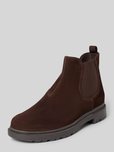 Produktfoto, Chelsea Boots mit elastischen Einsätzen Modell 'ANDALO' von Geox in Dunkelbraun, strukturierte Sohle, abgerundete Form, texturierte Oberfläche, Größe 44: 4 cm Absatz, 12 cm Schafthöhe, 11 cm Schaftweite