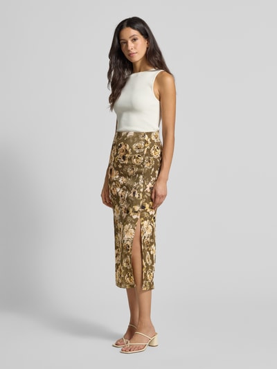 Zero Spódnica midi z rozcięciem z boku Khaki 1