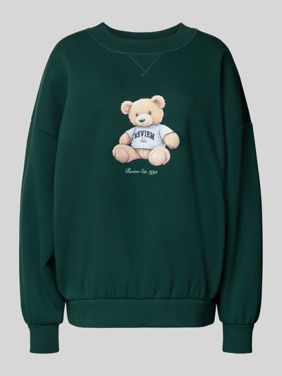 Review Oversized Sweatshirt mit Label-Print Dunkelgruen 2