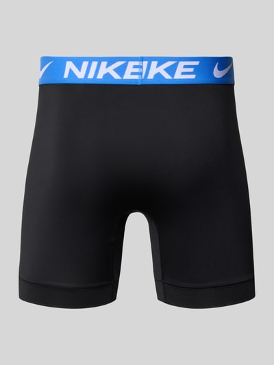 Produktfoto, Trunks mit Label-Details im 3er-Pack von Nike, schwarze Farbe, blauer Elastischer Bund, Material-Mix mit Stretch-Anteil, körpernahe Passform.