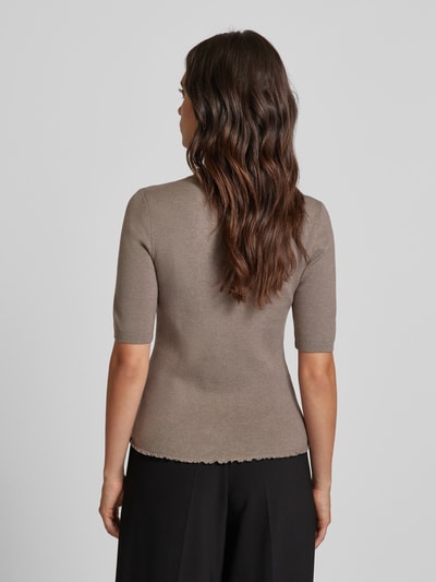 Oui Gebreid shirt met ronde hals Taupe - 5